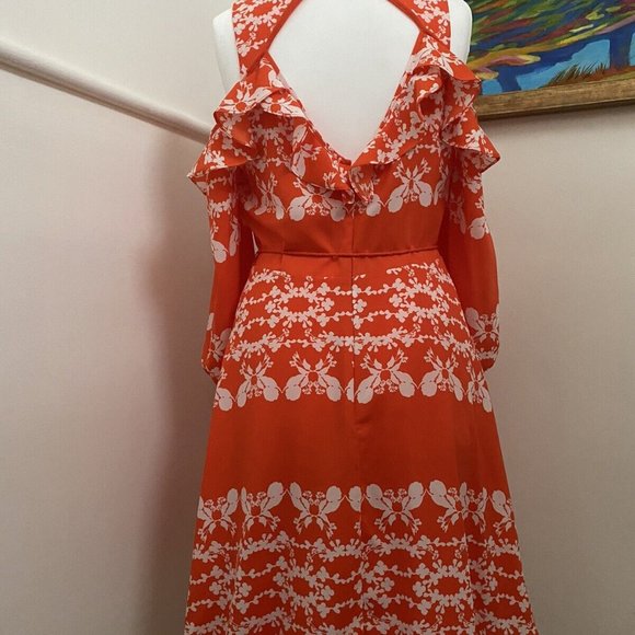 Whistles Coral flower Midi shoulder cut out Dress Size US 2 perfect condition - Picture 7 of 9
